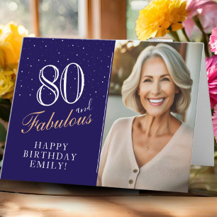 Tarjeta Elegante Azul 80 y Fabuoso Cumpleaños 80 Foto
