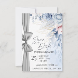 Tarjeta elegante azul floral para guardar la fecha