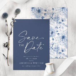 Tarjeta elegante azul floral para guardar la fecha