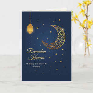Tarjeta Elegante Azul Marino y Filigrana Dorada Ramadan Ka