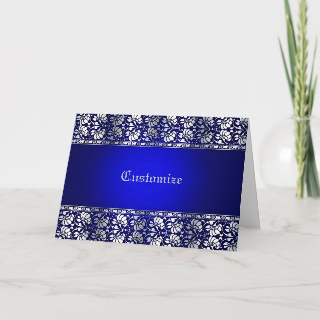 Tarjeta Elegante Azul y Plateado Personalizado (Anverso)