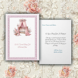 Tarjeta Elegante bautismo de bebé bebe rosa y blanco