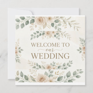Tarjeta Elegante Bienvenida Floral Acuarela para Boda