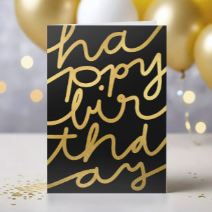 Tarjeta Elegante Black Faux Gold Business Feliz cumpleaños