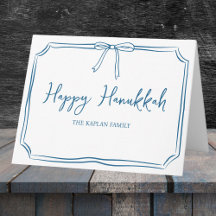 Elegante Blue Bow Personalizado Happy Hanukkah