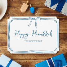Elegante Blue Bow Personalizado Happy Hanukkah