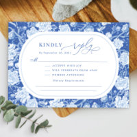 Elegante Blue Chinoiserie Bird Peony Wedding RSVP