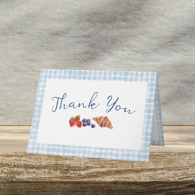 Tarjeta Elegante Blue Gingham Berries Cute Brunch Gracias (Subido por el creador)