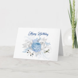Tarjeta Elegante Blue Silver Dragonfly Cumpleaños Floral