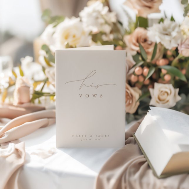 Tarjeta Elegante Boda beige-rosado polvoriento hace votos (Elegant Dusty Beige Pink Photo Wedding His Vows Card)