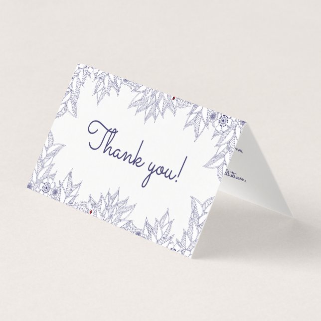 Tarjeta Elegante Boda Blanco Azul Gracias (Anverso)