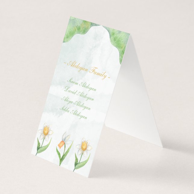 Tarjeta Elegante Boda de Flores Narcissus (Reverso)