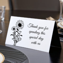 Tarjeta Elegante Boda floral blanco negro Gracias Fiesta