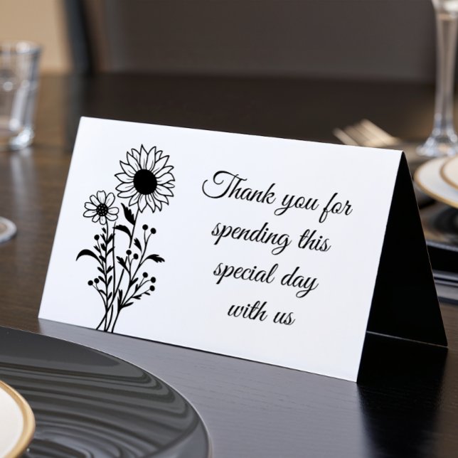 Tarjeta Elegante Boda floral blanco negro Gracias Fiesta (Subido por el creador)