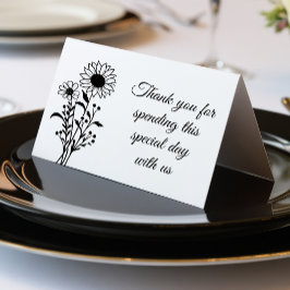 Tarjeta Elegante Boda floral blanco negro Gracias Fiesta