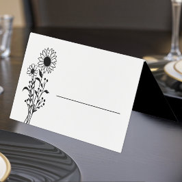 Tarjeta Elegante Boda floral blanco y negro de girasol