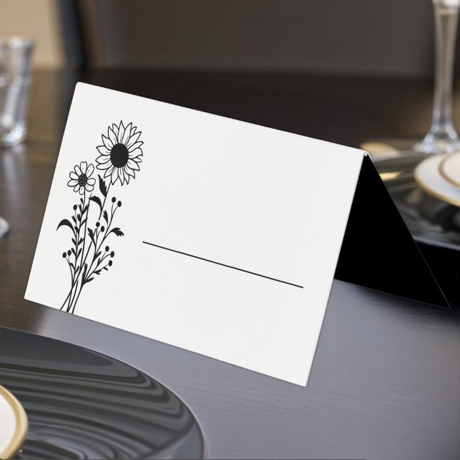 Tarjeta Elegante Boda floral blanco y negro de girasol (Subido por el creador)