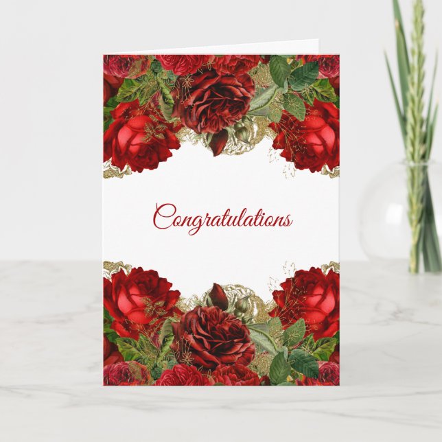 Tarjeta Elegante Boda Floral Rosa Roja Felicitaciones (Anverso)