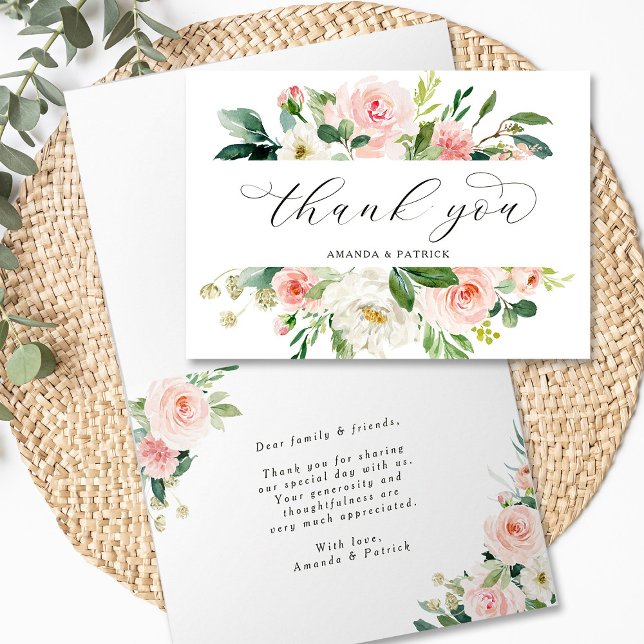 Tarjeta Elegante Boda Rubor Pink Bloom plegado Gracias (Front & Inside)