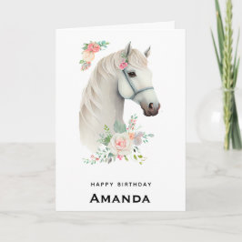 Tarjeta Elegante Boho blanco de caballos Floral Cumpleaños