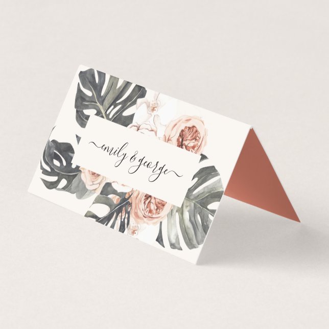 TARJETA ELEGANTE BOHO RUST MONSTRERA PEONY BODA FLORAL (Reverso)