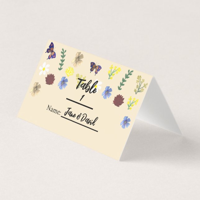 Tarjeta Elegante Boho Wildflower Eggshell Place Cards (Anverso)