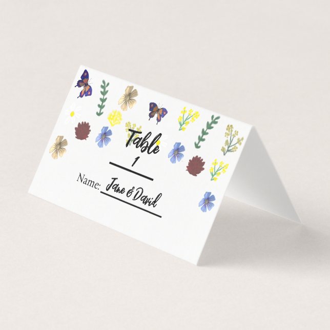 Tarjeta Elegante Boho Wildflower White Place Cards (Anverso)