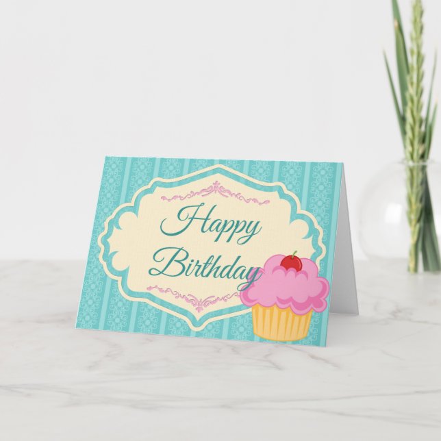 Tarjeta Elegante Bonito Pastel rosa Feliz Cumpleaños Tarje (Anverso)