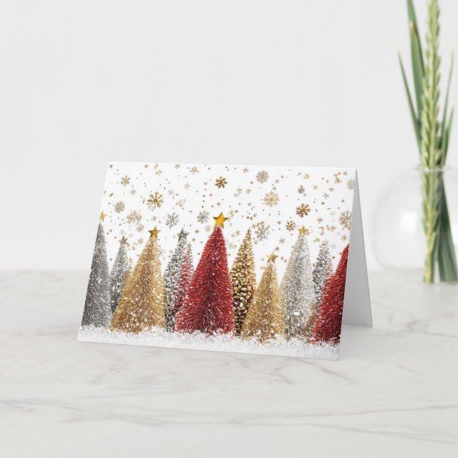 Tarjeta Elegante bosque de Navidades Plata y Oro (Anverso)