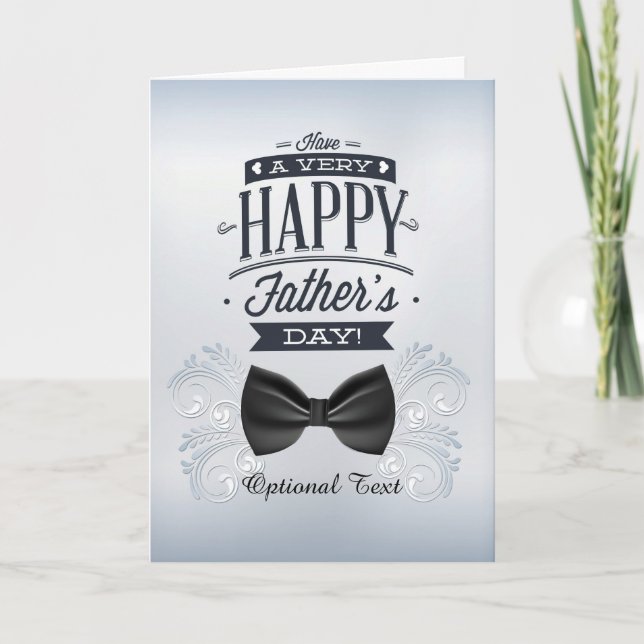 Tarjeta Elegante Bow Tie y Swirls-Feliz Día del Padre (Anverso)