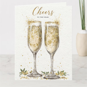 Tarjeta Elegante "Brindis por los Años" Champán Dorado