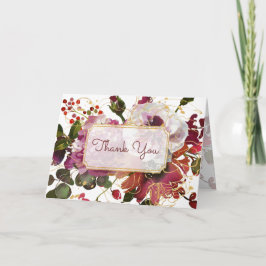 Tarjeta Elegante Burgundy Gold Rubor Pink Floral Gracias