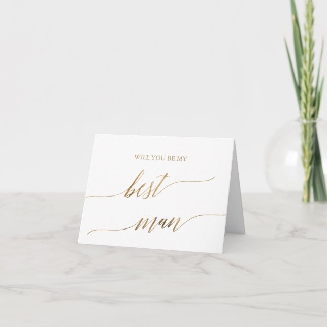 Tarjeta Elegante Caligrafía De Oro Serás Mi Mejor Hombre (Anverso)