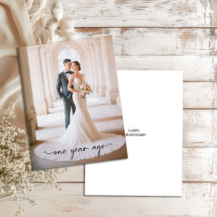 Tarjeta Elegante caligrafía hace un año primer aniversario