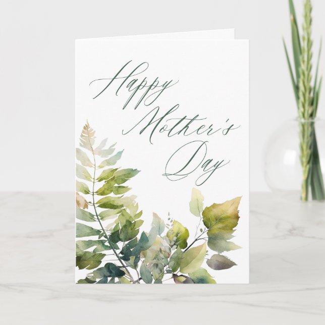 Tarjeta Elegante caligrafía verde deja el día de la madre (Anverso)