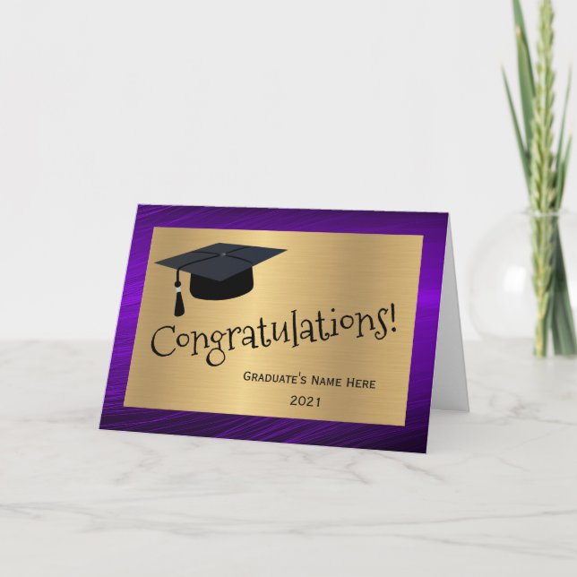 Tarjeta Elegante campeón de oro morado felicitaciones grad (Anverso)