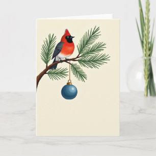 Tarjeta Elegante Cardenal Navidades de Aves Rama de Pino