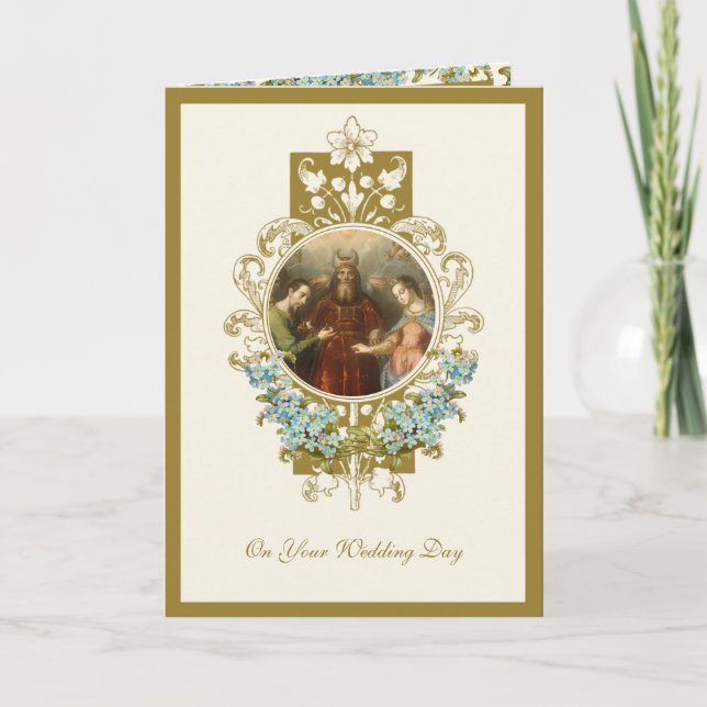 Tarjeta Elegante Católico Religioso Mary Joseph Boda Car (Anverso)