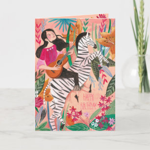 Tarjeta Elegante cebra tropical rosa giratoria Feliz cumpl