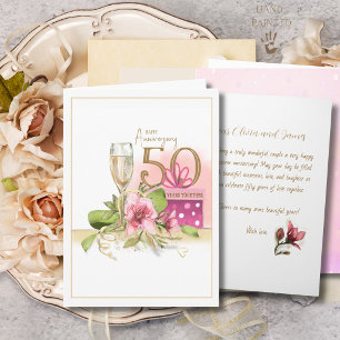 Tarjeta Elegante champán de aniversario de bodas de oro nú