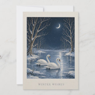 Tarjeta Elegante cisne de Navidad de invierno,Escena román
