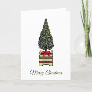 Tarjeta Elegante Classic Merry Christmas Tree Boxwood Bow