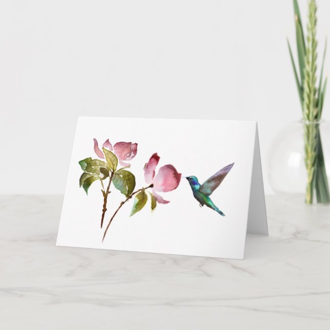 Tarjeta Elegante colibrí y flores acuáticas (Anverso)