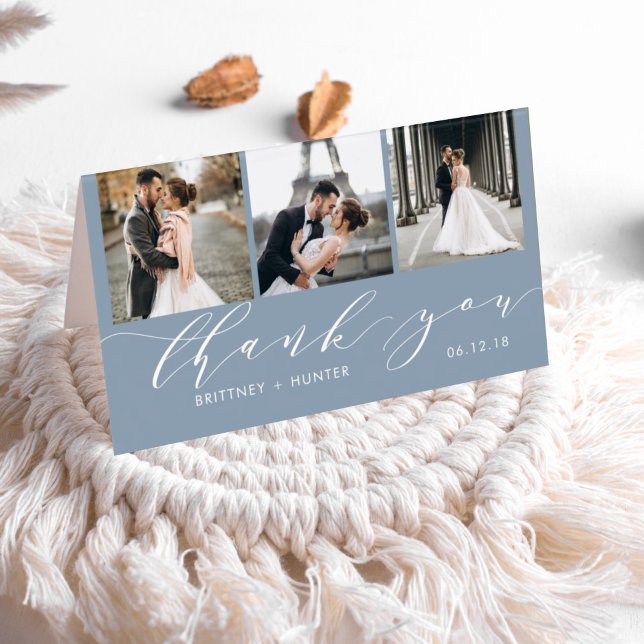 Tarjeta Elegante Collage de fotos Dusty Blue 3 Gracias (Subido por el creador)