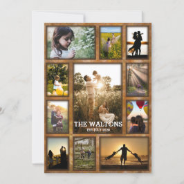 Tarjeta Elegante Collage de fotos Faux Bronze Frame Family