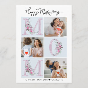 Tarjeta Elegante Collage de Fotos Florales para Mamá en el