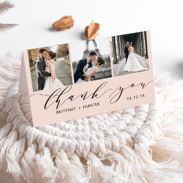 Tarjeta Elegante Collage de fotos Rubor Pink 3 Gracias