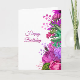 Tarjeta Elegante color de agua morado rosado floral cumple
