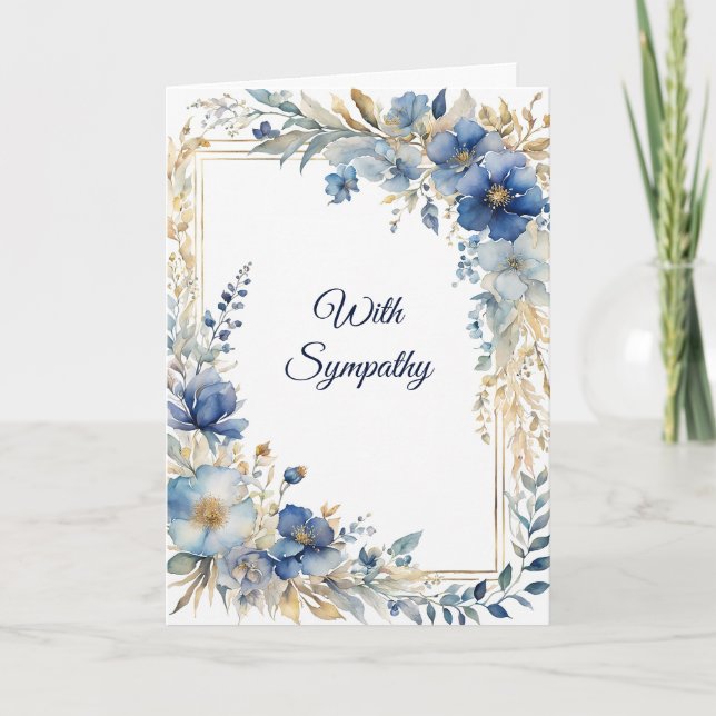 Tarjeta Elegante Compasión Floral de Oro Azul (Anverso)