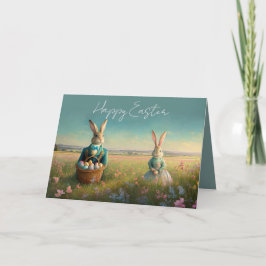 Tarjeta Elegante conejito de Pascua Vintage y chica